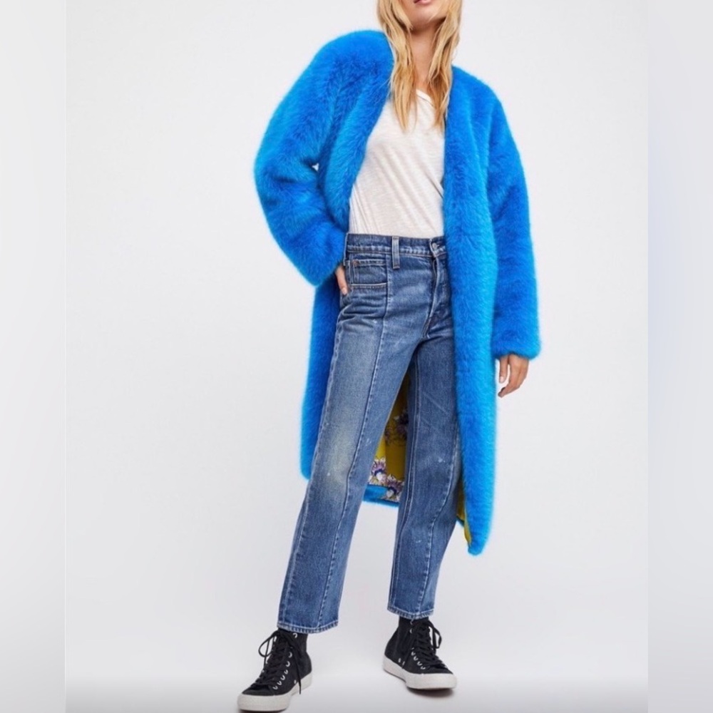 Free People Vibrant Blue Faux Fur Coat